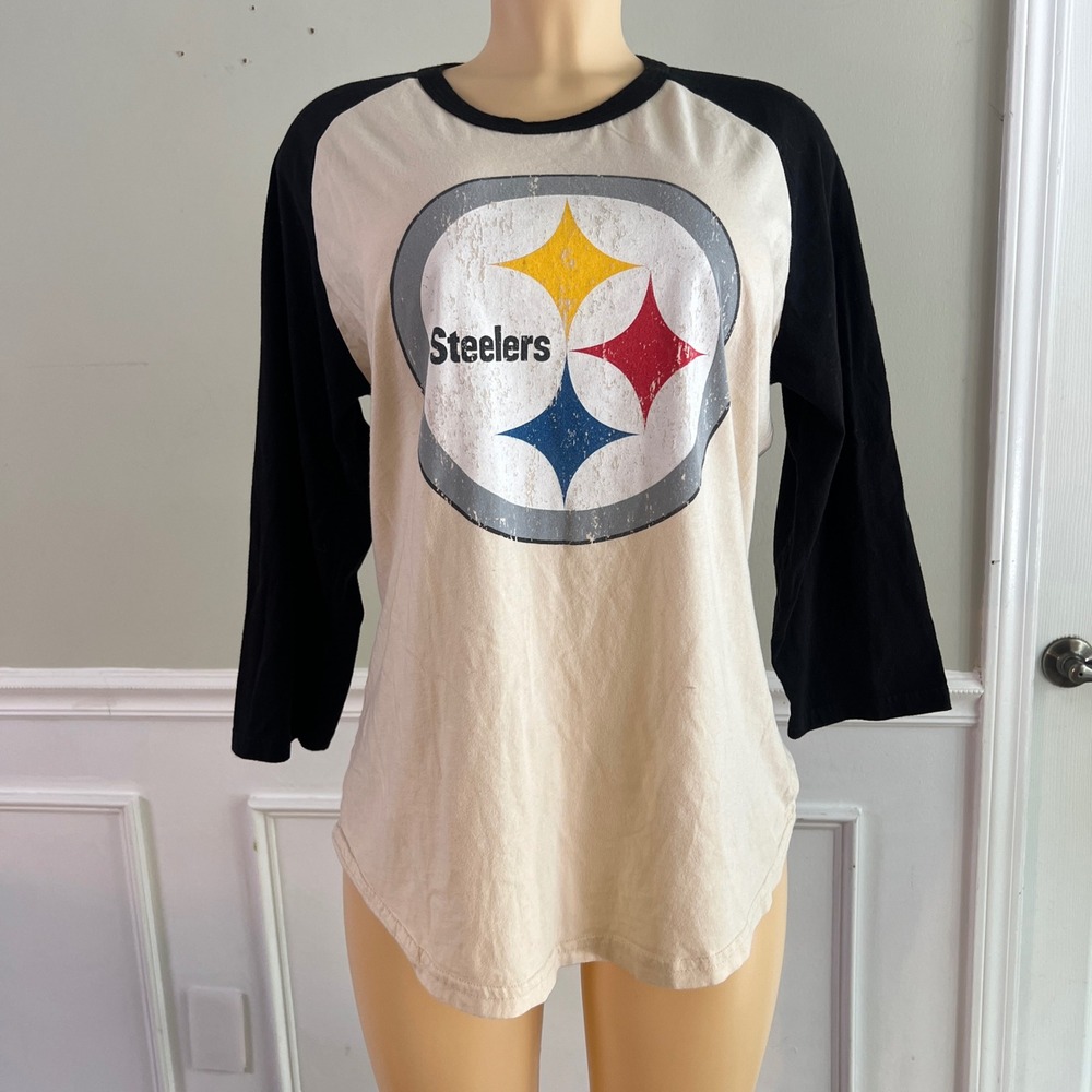 Fanatics Pittsburgh Steelers Claypool 11 Baseball Tee L Mens Raglan Cream Black